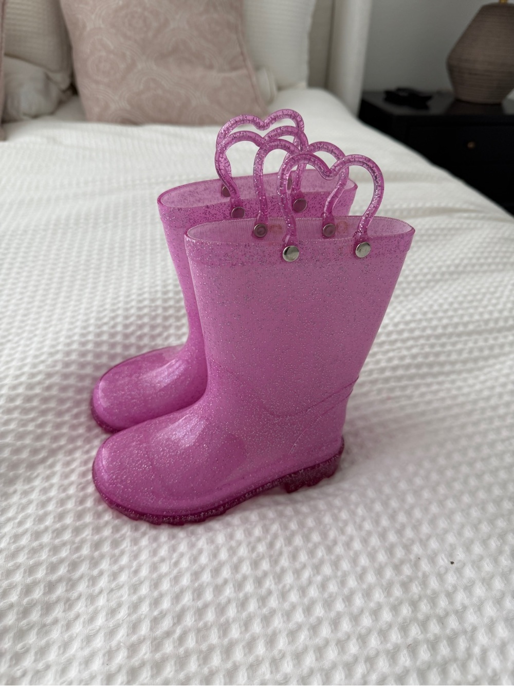 Pink sparkle light up rain boots toddler size 9